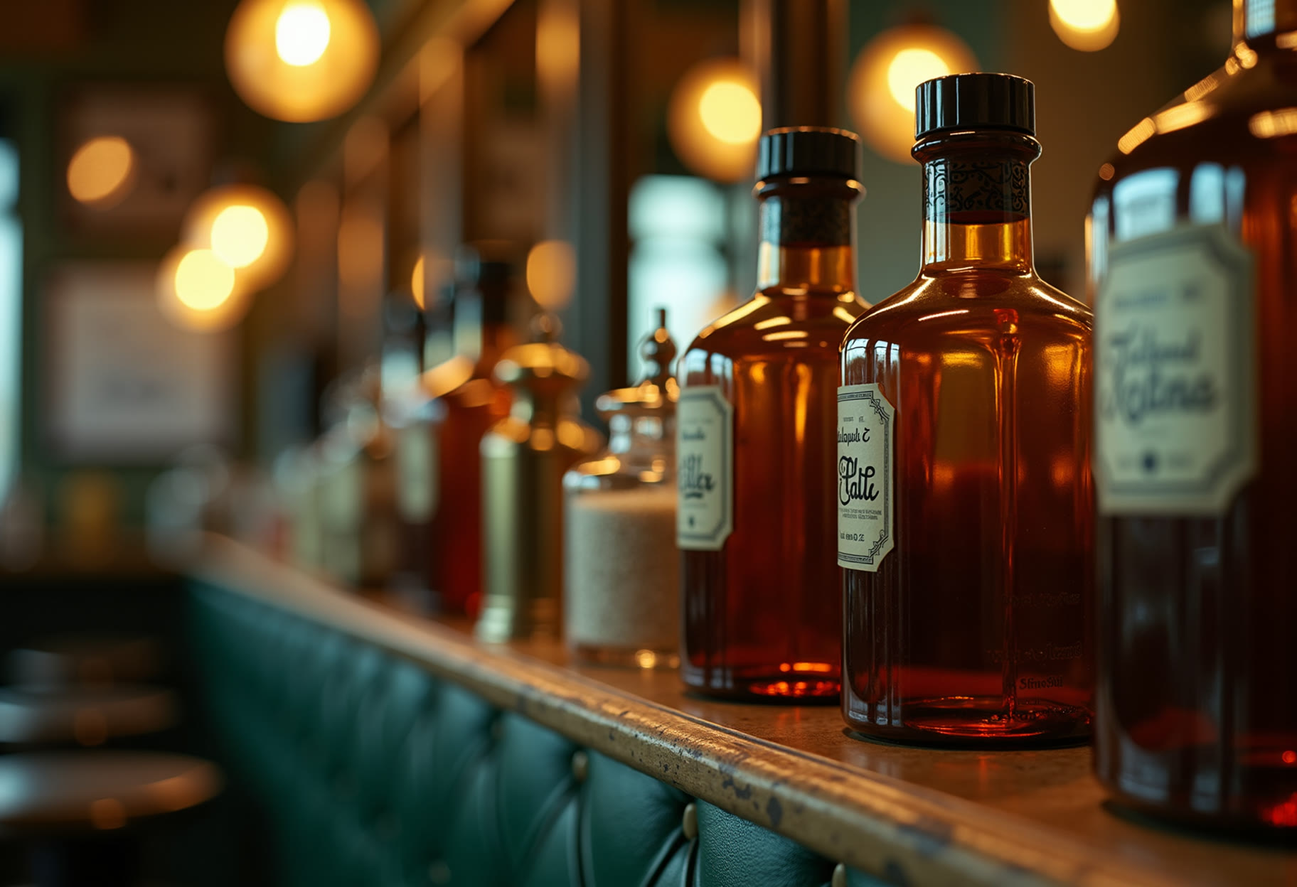 Back bar restocked — oils, talc, tonic